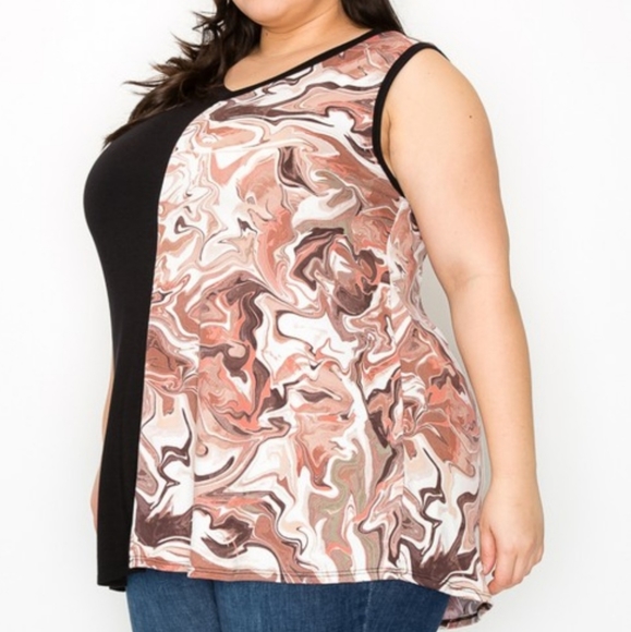 Zenana Plus Size Marble Print Sleeveless Tunic - Picture 2 of 4